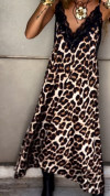 Women's V-neck Sleeveless Leopard Lace Stitching Casual Dress