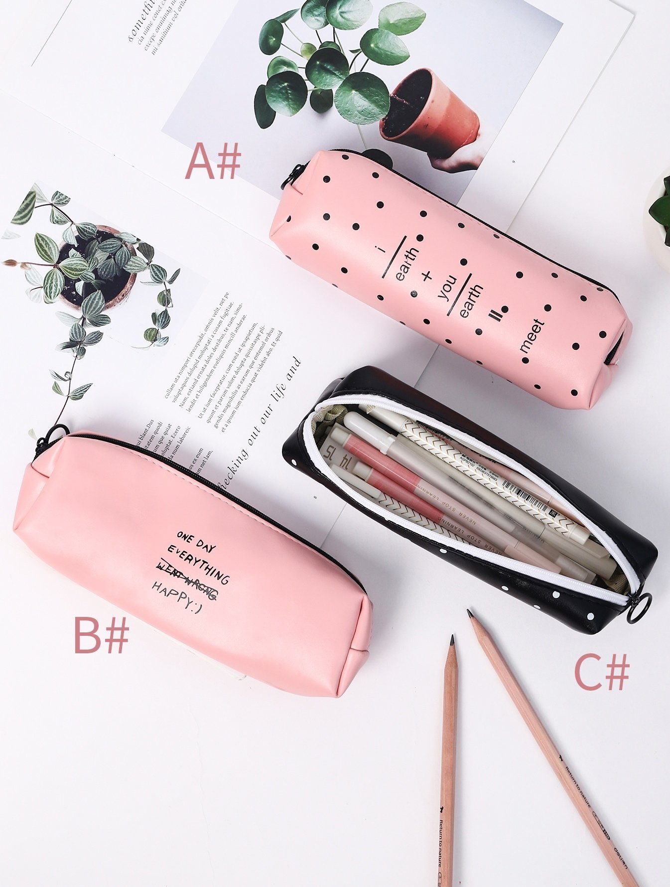 Letter Print Zipper Pencil Bag 1pc