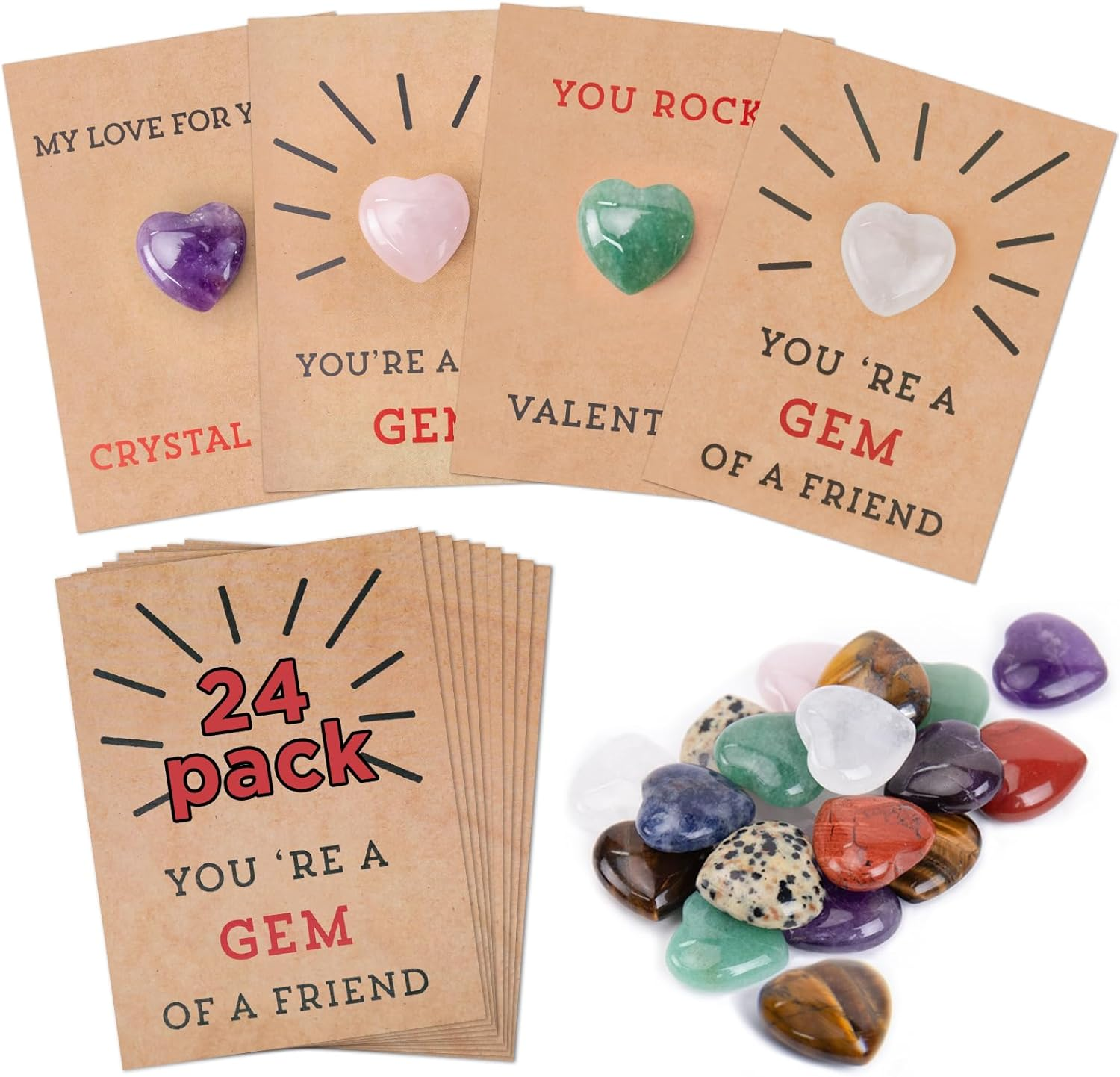 🔥New Year Promo- SAVE 70%🎄24 Pack Valentines Cards with Heart-Shape Crystals-Buy 2 Get Free shipping