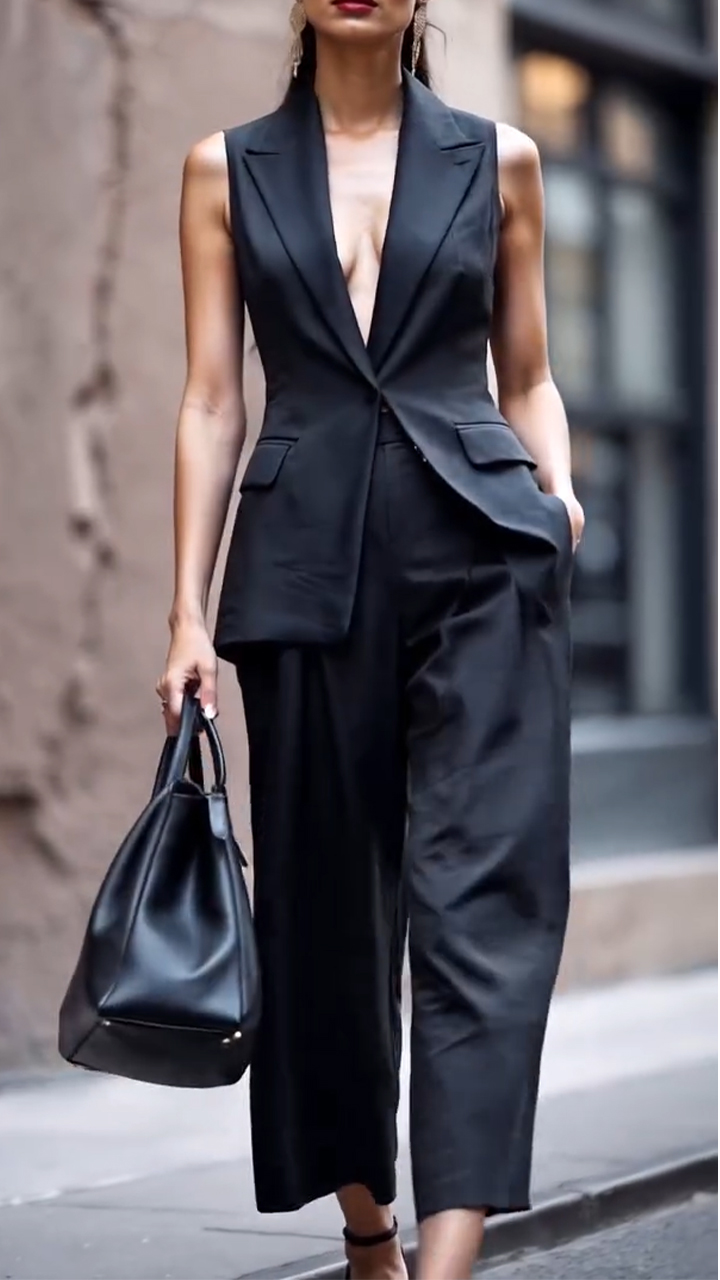 Women's Collar Vest+pants Commuting Style Set