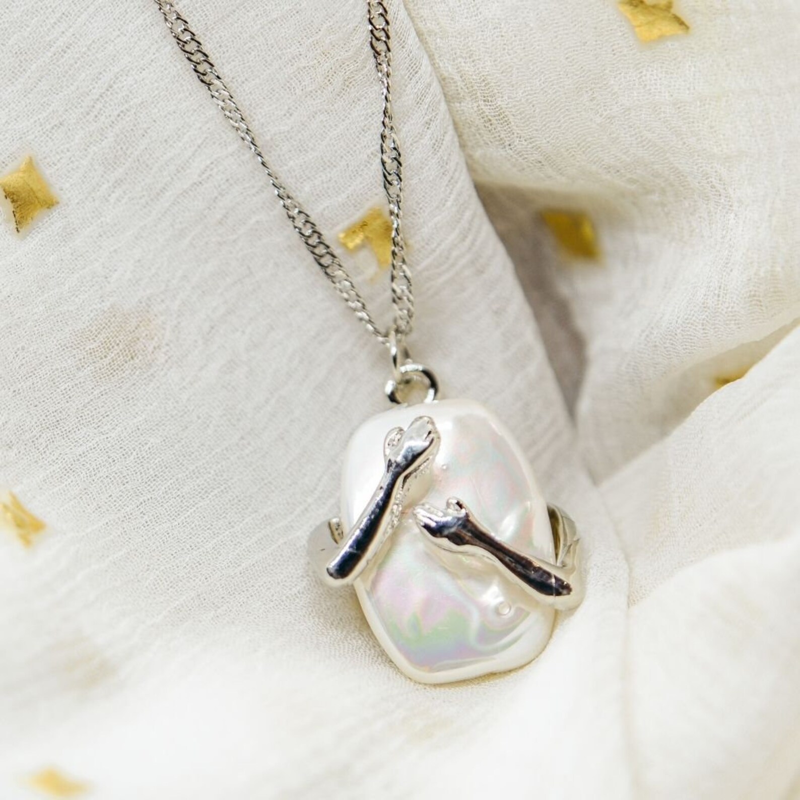 LAST DAY 50% OFF -Silver opal hug necklace-BUY 2 FREE SHIPPING