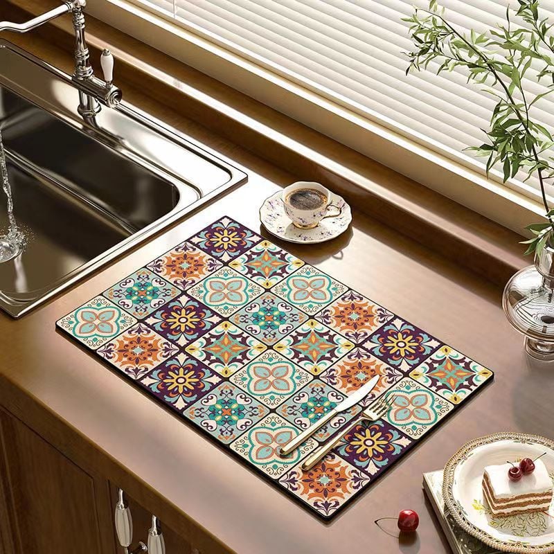 🔥Last Day Promotion 48% OFF-🎁- Retro Quick-Drying Water-Draining Mat for Kitchen Bar Countertops