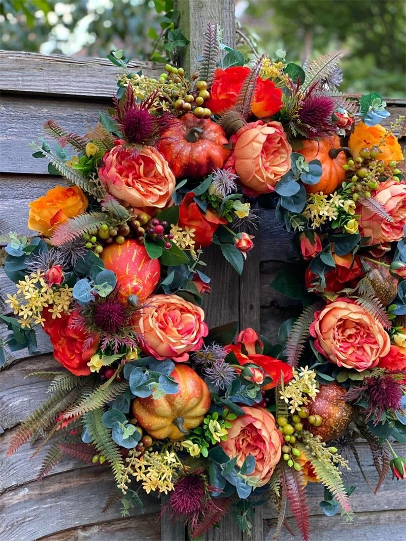 💖🔥HOT SALE 49% OFF⚡--💖Fall Peony And Pumpkin Wreath - Year Round Wreath