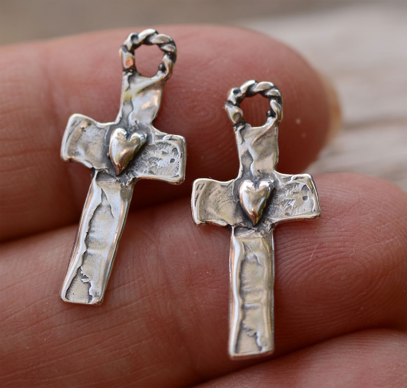 ✝️100% Handmade Cross with Heart in Sterling Silver