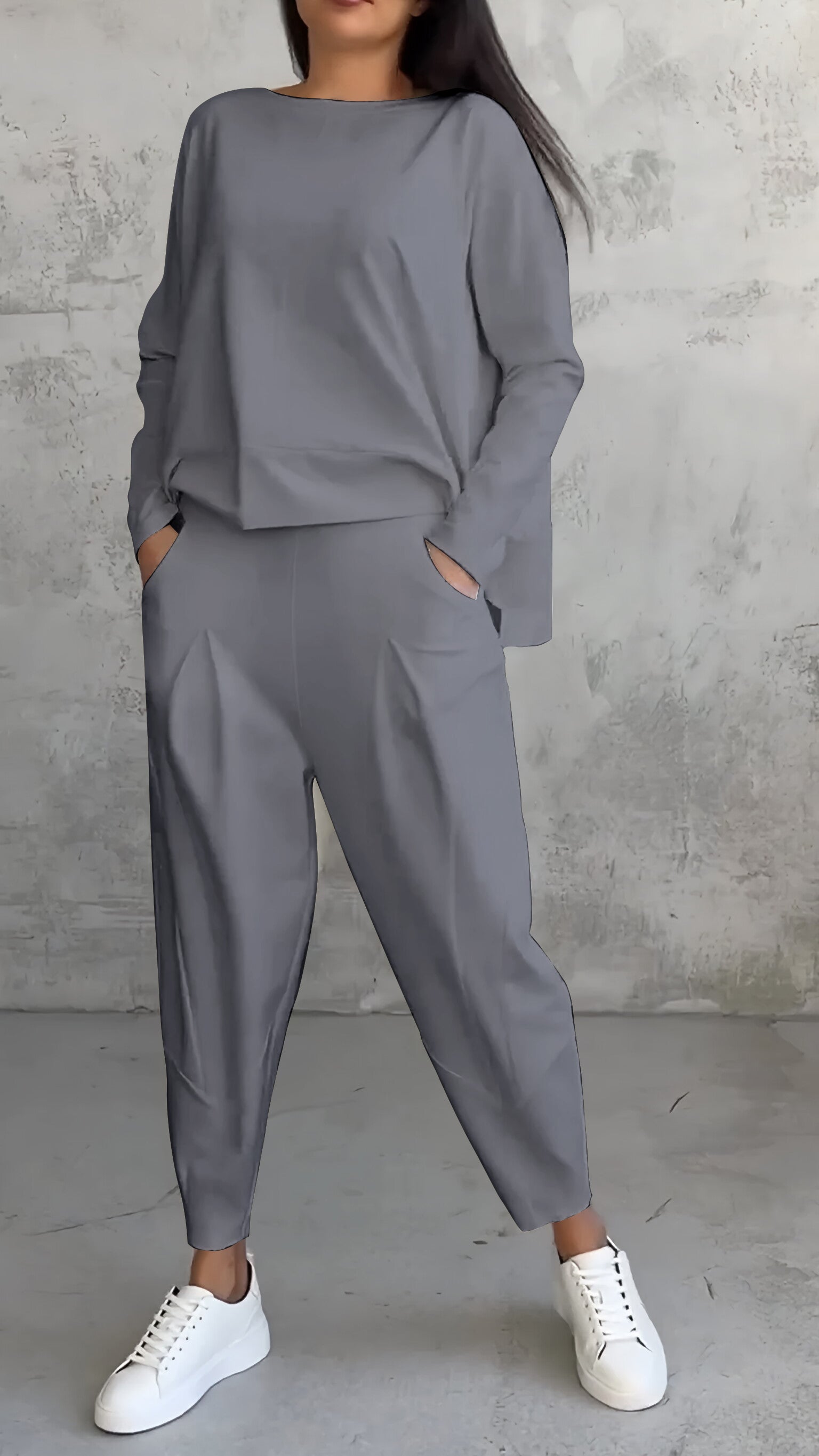 Women Plus Size Casual Round Neck Long Sleeve Two Piece Suit