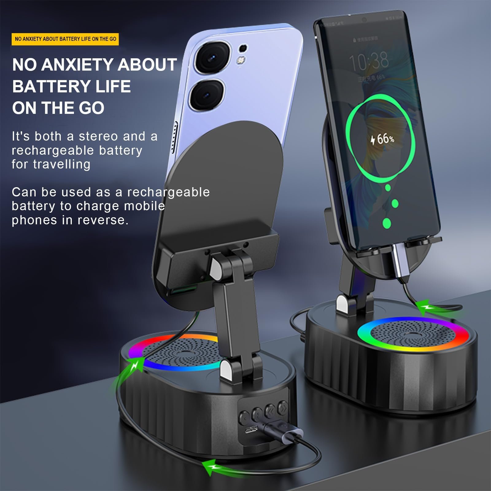 🎁TikTok Last Day Sale - 70% OFF🎉2025 Upgraded Cell Phone Stand with Induction Speaker/Power Bank/Atmosphere Light