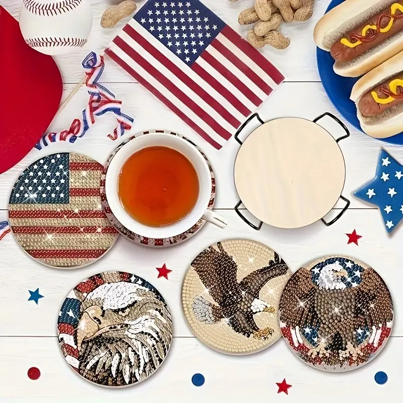 Set of 8 Patriotic Diamond Art Coasters