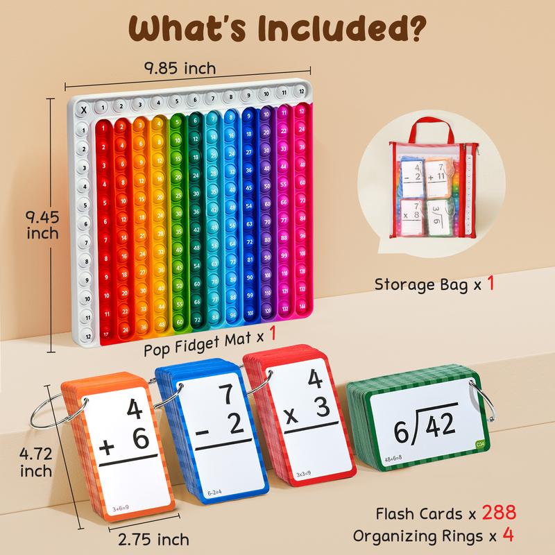 Math Fidget Toy, Math Game with Addition,Subtraction,Multiplication,Division Flash Cards or Time Table