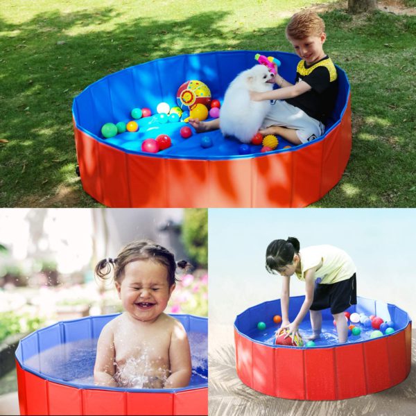 Foldable Pet Bath Pool Bathing Tub Kiddie Pool for Dogs Cats and Kids, Blue/Red, S/M/L/L+