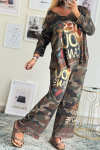 Women's V-neck Long-sleeved Camouflage Casual Suit