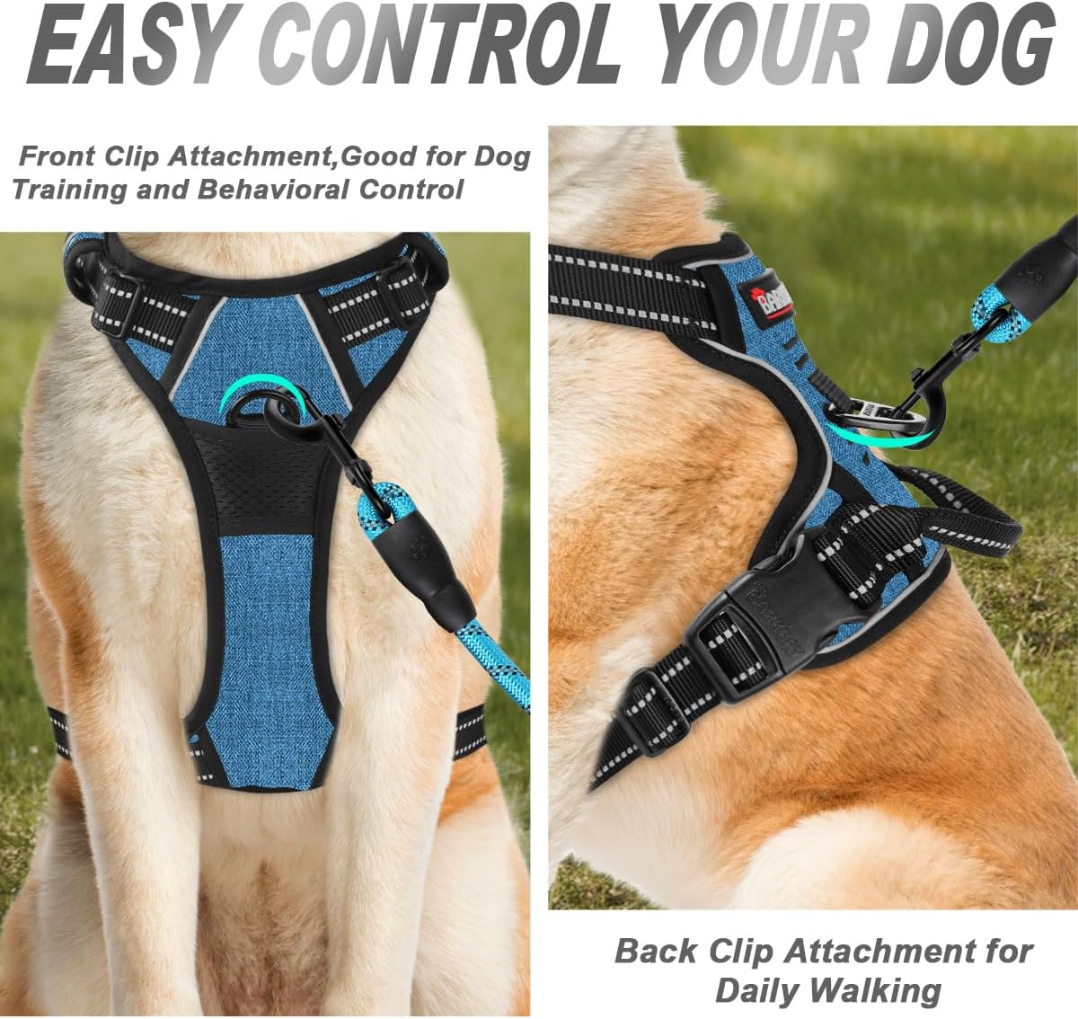 BARKBAY No Pull Dog Harness Front Clip Heavy Duty Reflective Easy Control Handle for Large Dog Walking(Black,L)