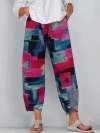 Women Printed Color-block Retro Pants