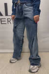 Women's Fashion Fake Two-Piece Set Contrast Color Stitching Hollow Jeans