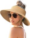 FURTALK Sun Visor Hats for Women Wide Brim Straw Roll-Up Ponytail Summer Beach Hat UV UPF Packable Foldable Travel