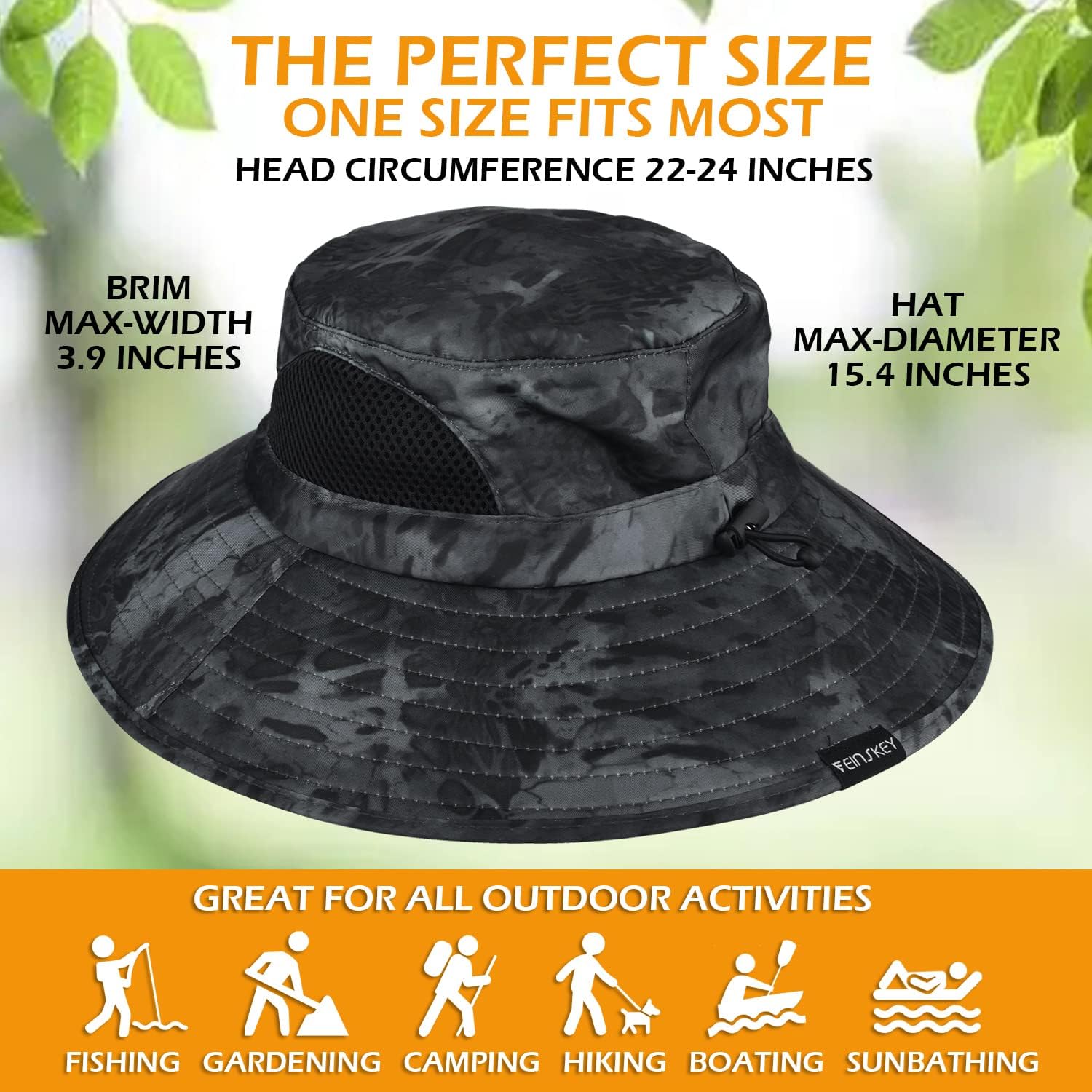 EINSKEY Unisex Sun Hat, Waterproof Wide Brim Bucket Hat Packable Boonie Hat for Fishing Hiking Gardening Safari Beach