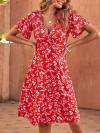 FENSACE Womens Sundress Summer Floral Short Sleeve Wrap V Neck A-Line Midi Dress