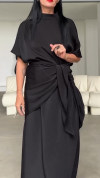 Women's Round Neck Solid Color Loose Dress+shawl Two-piece Set