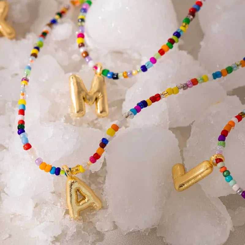🌈 Letter Beaded Necklace for Women🔤A-Z