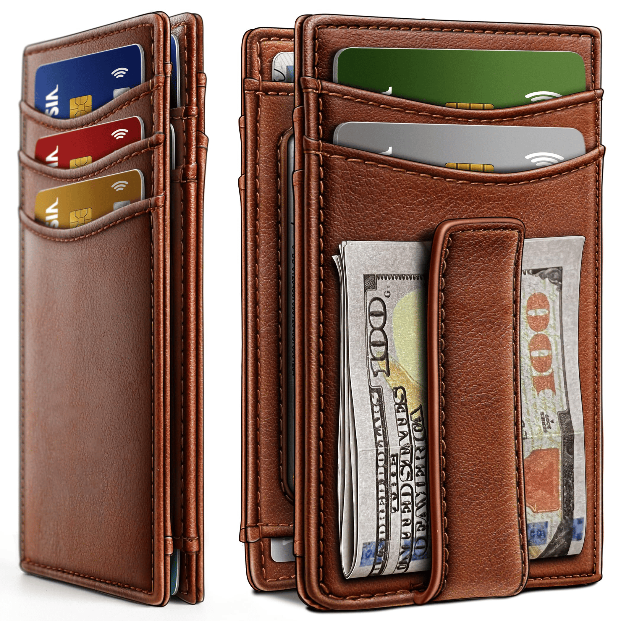 Magnetic Closure Slim Wallet-Microfiber Leather Front Pocket Wallet for Men,RFID Blocking,Holds 12 Cards and Money Clip