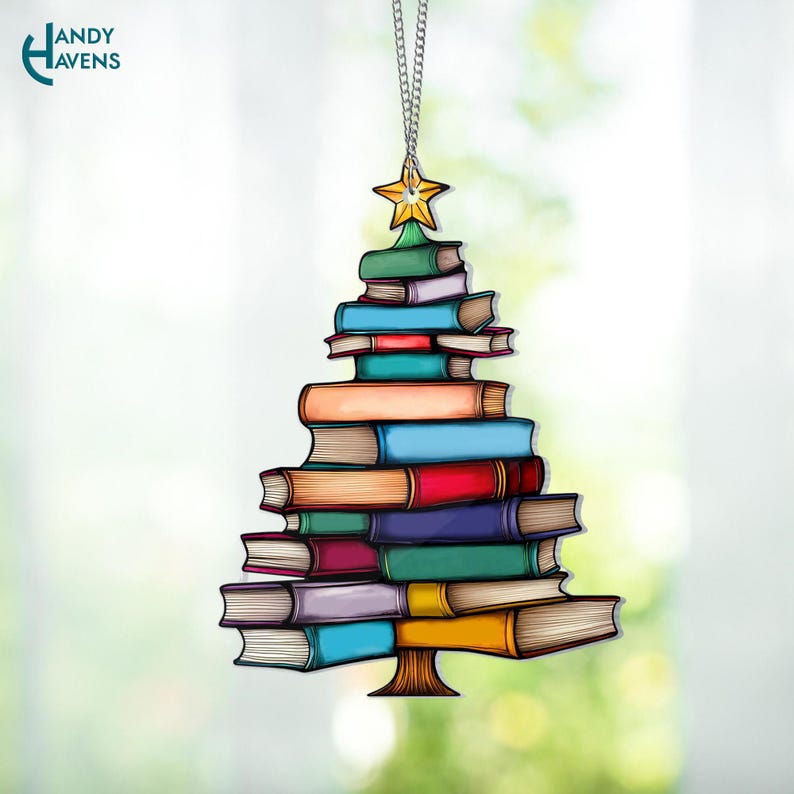 Christmas Book Tree Suncatcher Ornament