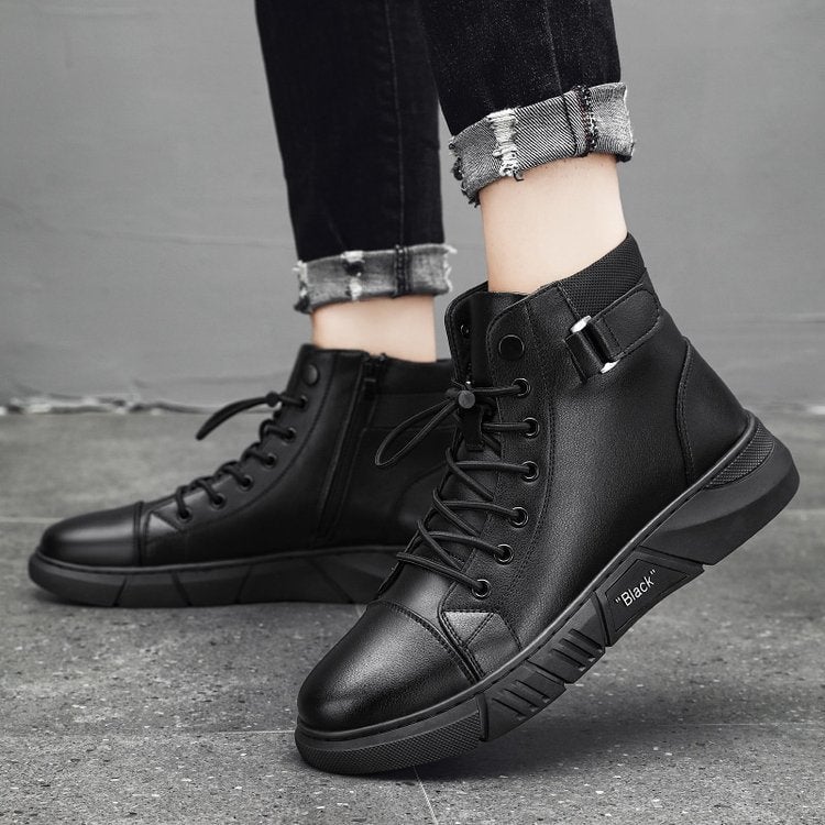 🔥2024 New Arrivals- Men's Black Casual Versatile Genuine Leather Ankle Boots