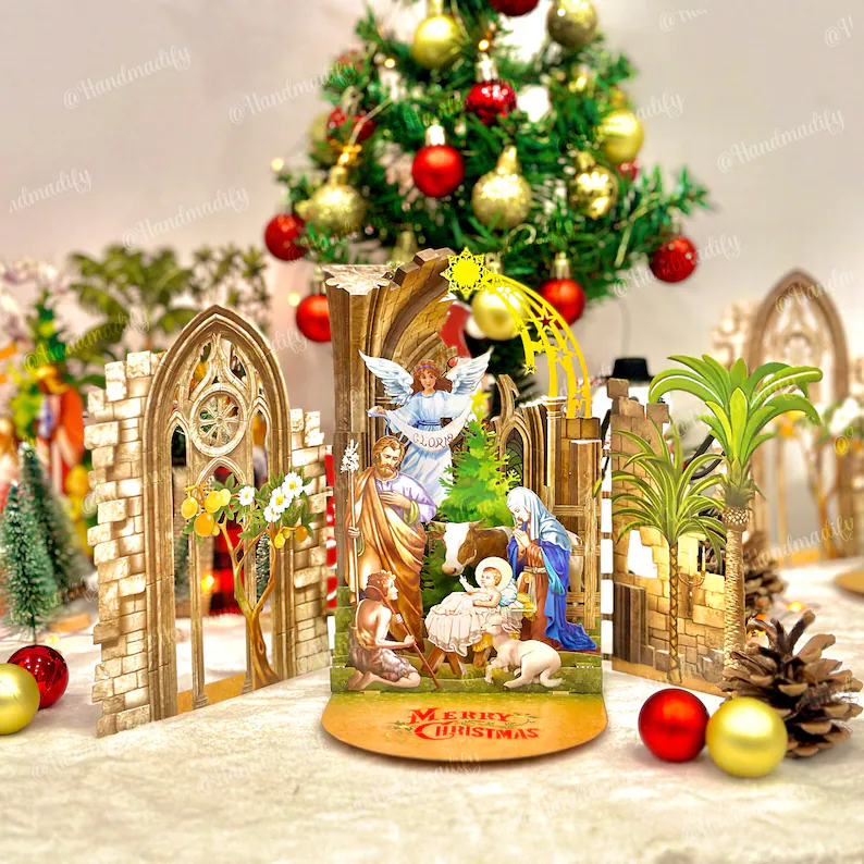 🌲Early Christmas Sale 50% Off🎁Handcrafted 3D Nativity Scene Christmas Scene Greeting Card