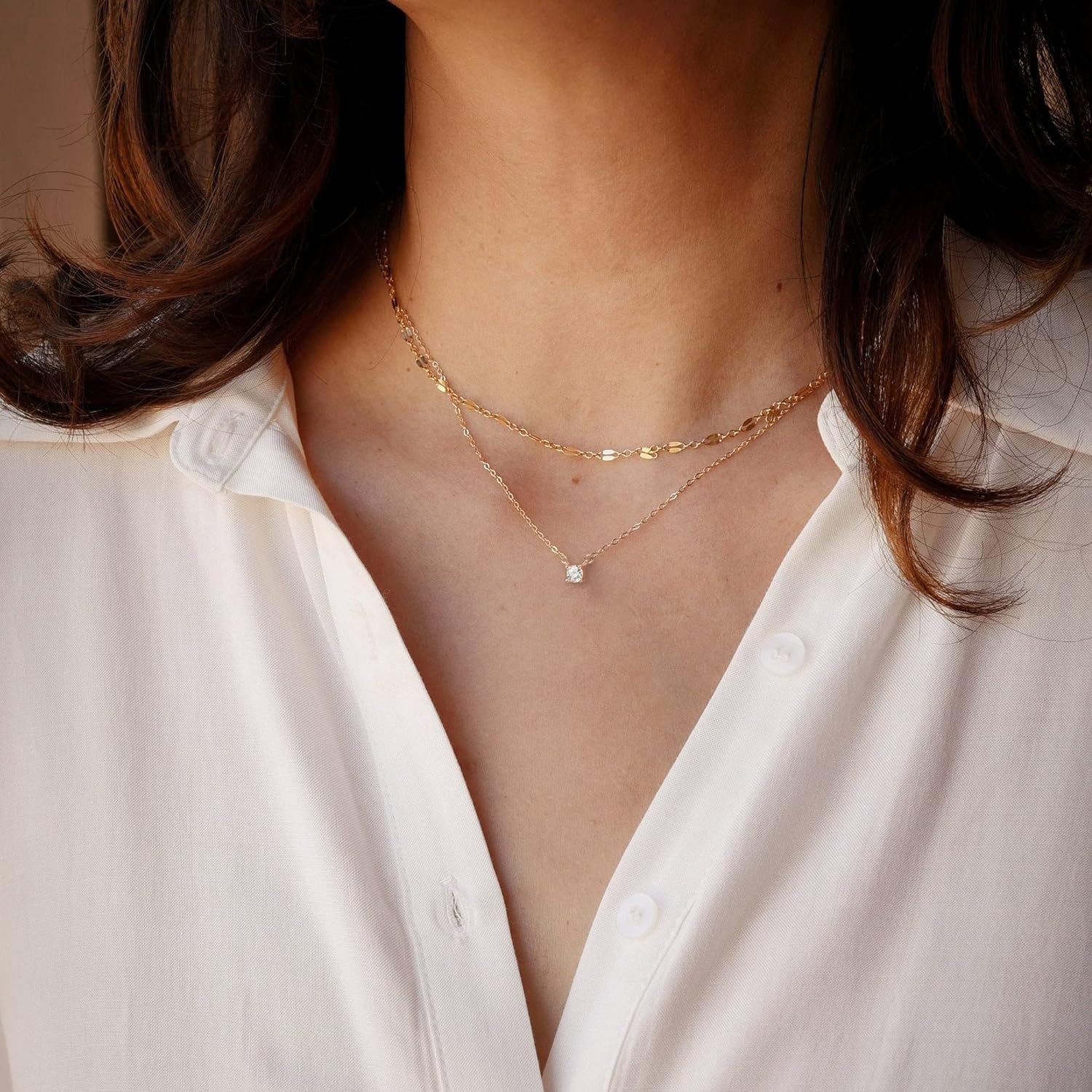 Tewiky Diamond Necklaces for Women, Dainty Gold Necklace 14k Gold Plated Long Lariat Necklace Simple Gold CZ Diamond Choker Necklaces for Women Trendy Gold Necklace Jewelry Gifts for Girls