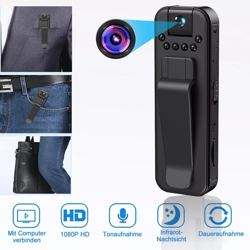 🏆Blitzverkauf🔥Mini-Bodycam 1080p - Nachtsicht & schwenkbares Objektiv