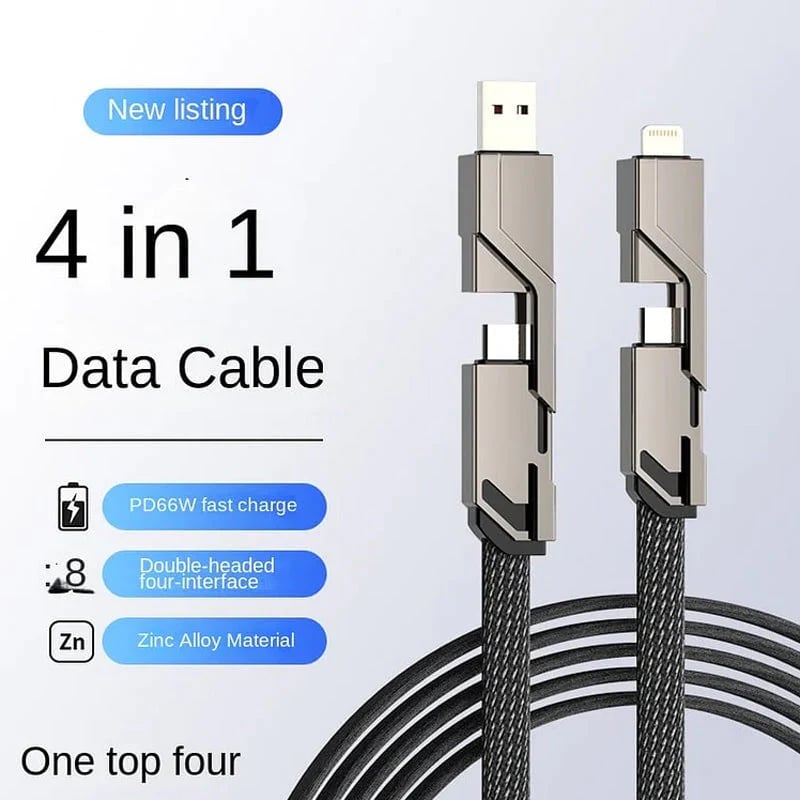 🔥Last Day Promotion - 50% OFF🎁4-in-1 Flat Braided Anti-tangle Charger Cable with Velcro