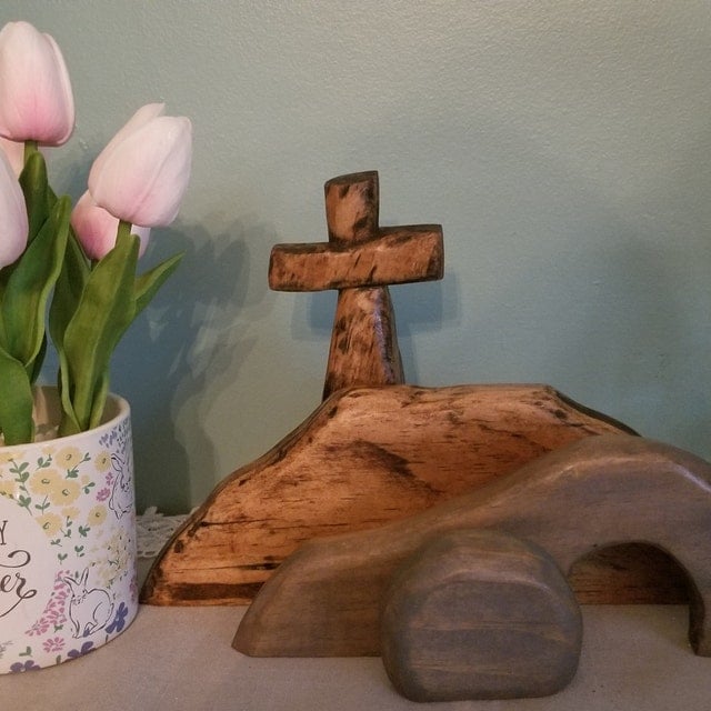 🙏Easter Pre-sale✝️Handmade Empty Tomb Easter Scene And Cross