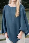 Women's solid color casual loose asymmetric cotton and linen top