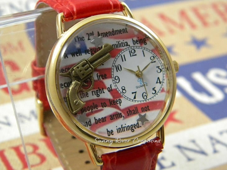 ⌚US flag and stars，Watch with gun charm