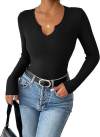 Deep U-neck Cross-neck Long-sleeved T-shirt Top