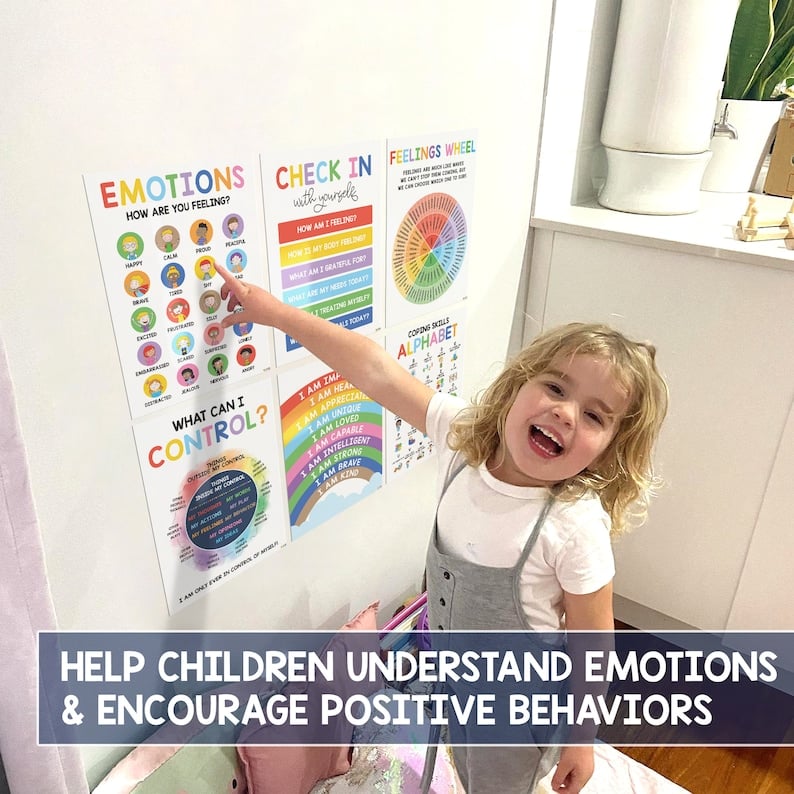 ⏰LAST DAY SALE 50% OFF💥12 Pcs Calming Corner Posters – Emotions Chart & Feelings Wheel