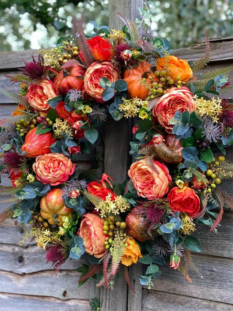🍁🎁Year-Round Peony and Pumpkin Wreath – 🎃🎄Fall, Halloween & Christmas🔥Buy 3 (⏰13 in stock) (🔥90.6% will buy, save $15-20) (Today only)