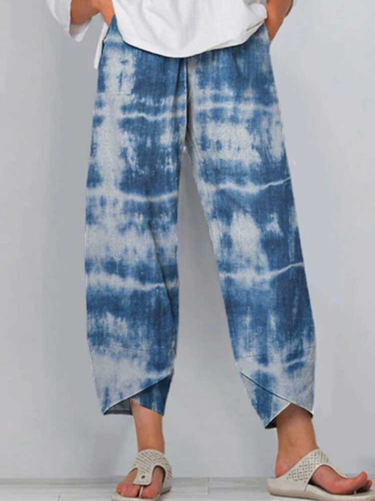 Women Printed Casual Pure Color Irregular Pants