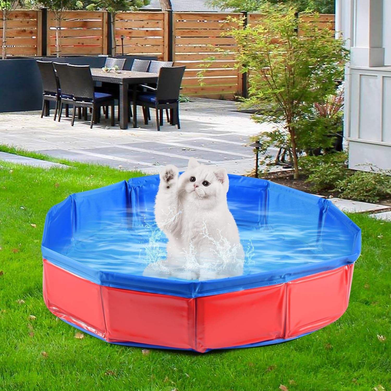 Hundepool für Hunde, Haustiere Planschbecken, Hund Schwimmbecken Tragbare, Faltbarer Swimmingpool mit Ablassventil, Hundebadewanne, Pool Badewanne Wasserbecken, Haustier-Duschbecken, Hunde Pool 50x8cm