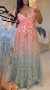 Women's V-neck Knitted Patchwork Printed Casual Dress