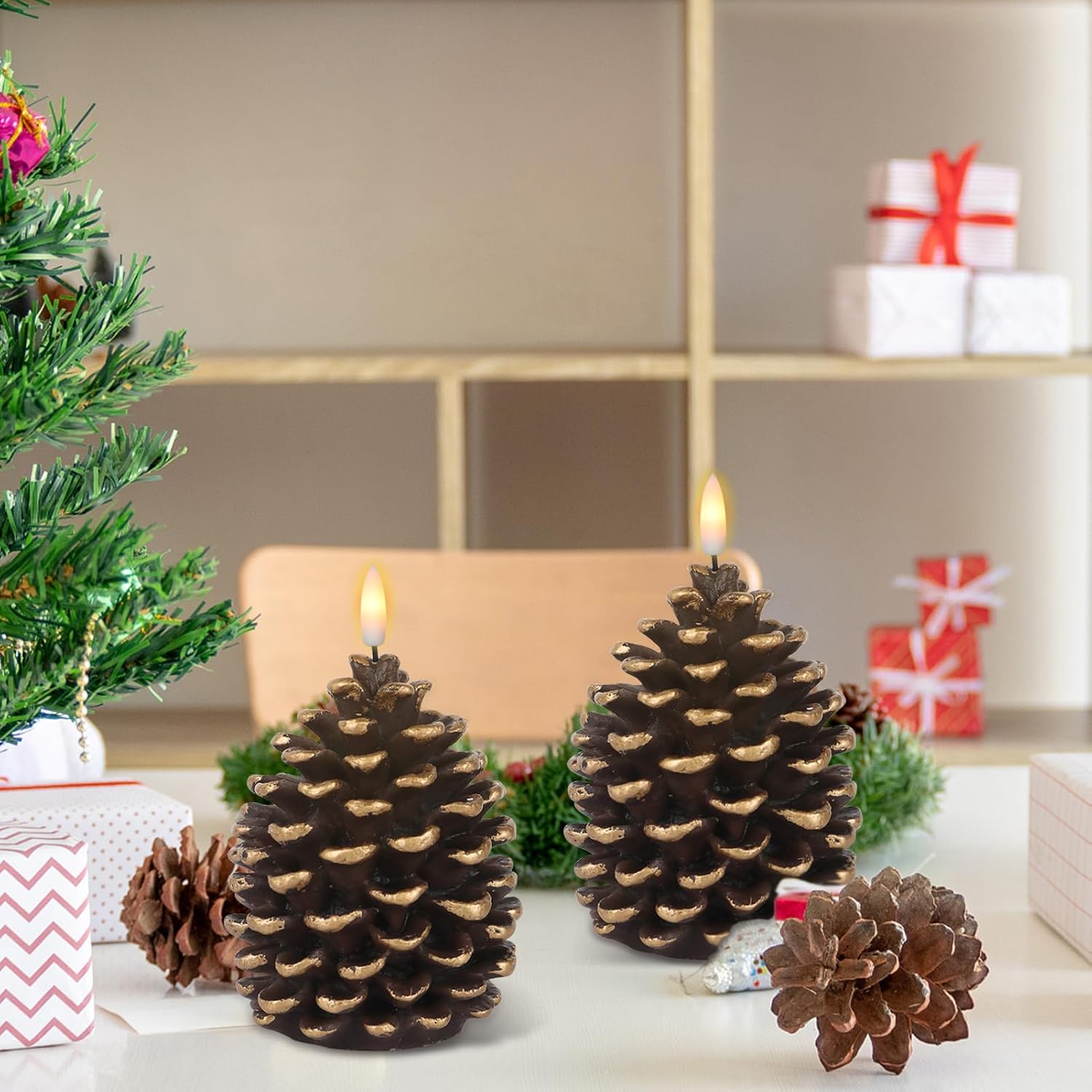 ✨Last Day Promotion - 70% OFF🎁🎄Flameless Pinecone Candles Battery Operated