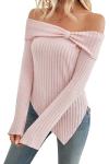 Women's solid color slim fit slit knitted T-shirt
