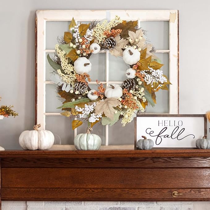 🎃Fall Wreath for Thanksgiving Halloween Farmhouse Harvest Front Door Outdoor Indoor Window Wall