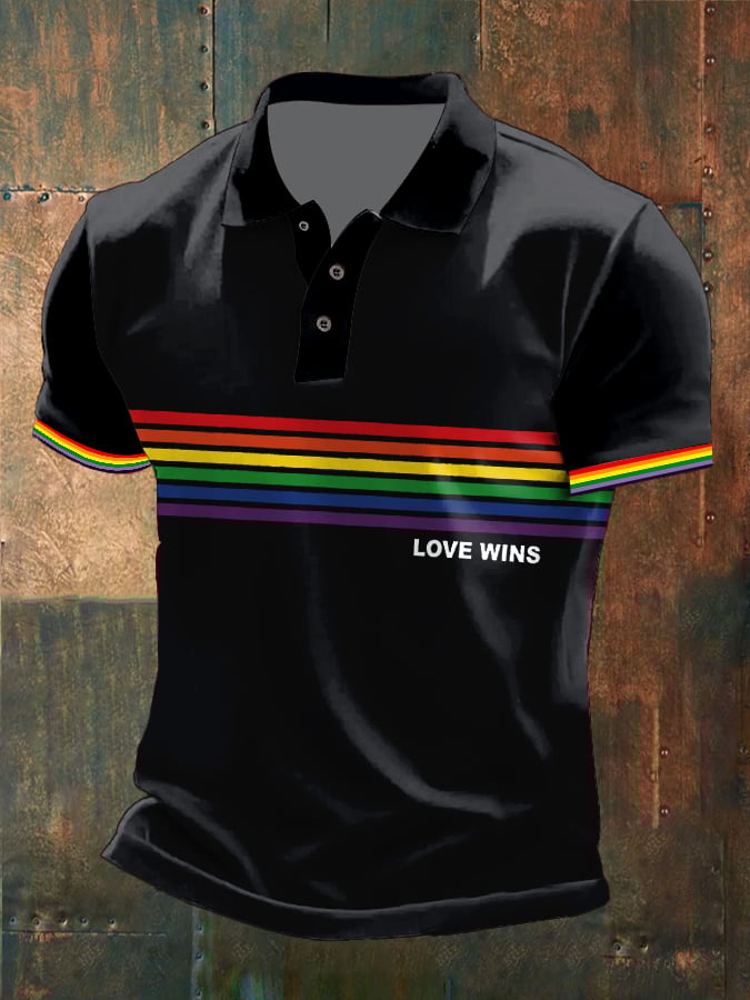 Men's Pride Month Rainbow Love Wins Print Polo Shirt Top