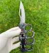 Motifs Knuckle Duster Wooden Handle Folding Knife Defense EDC