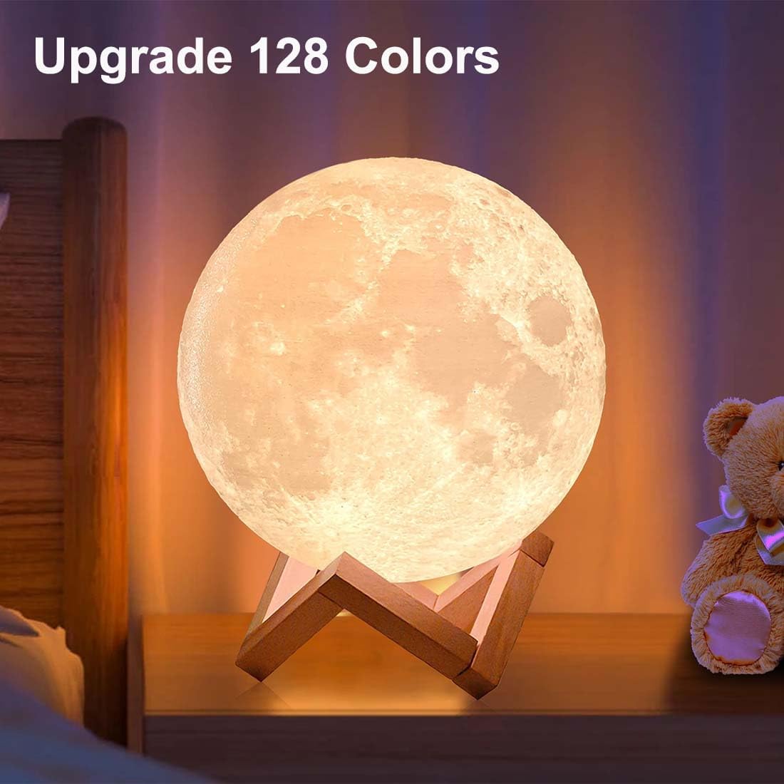 CPLA Moon Lamp 2024 Upgrade 6inch 128 Colors, Kids Room Decor Home Decor- 3D Printing Moon Night Light for Kids Adults- Gifts for Girls Boys Men Women Birthday- Wooden Stand & Remote/Touch Control