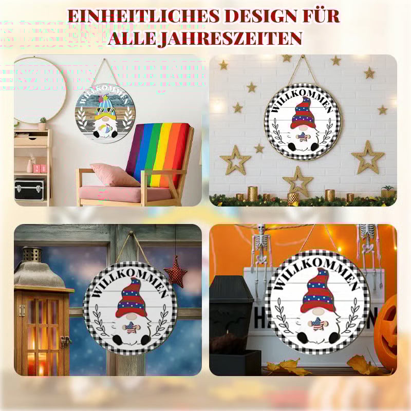 🔥LETZTER TAG 50% RABATT🎄Austauschbares Holz-Willkommensschild mit Wichtel🎈