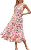 GRACE KARIN Women's 2024 Summer Floral Boho Dress Square Neck Strapped Swing A Line Beach Long Maxi Dress