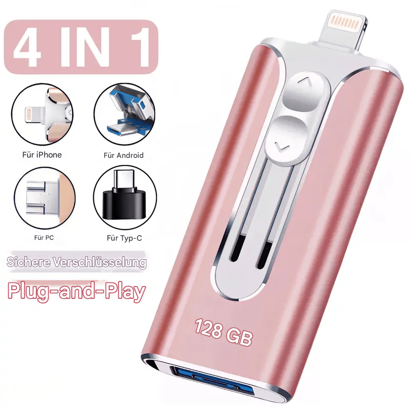 🔥Letzter Tag 50% RABATT -128 GB~ 1TB Micro-USB+ Lightning+ USB-C+USB-A 4 in 1 -Handy, Tablet, Computer, Drei-Terminal-Verbindung