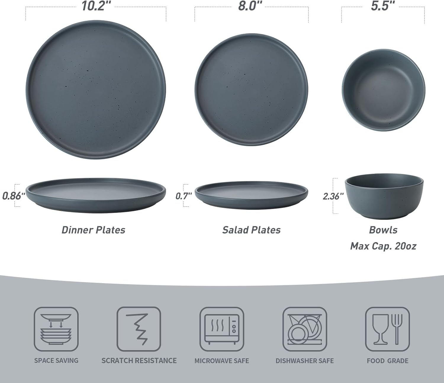 Famiware Mercury Plates and Bowls Sets, 12 Pieces Stoneware Dinnerware Sets, Dishes Set for 4, Microwave and Dishwasher Safe, Multi-color