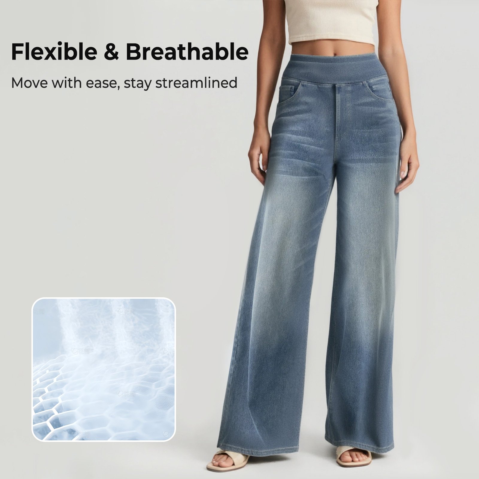 Damen Hochtaillierte, Gewaschene, Weite Baggy-Strickjeans mit Stretch und Mehreren Taschen – Bequeme Freizeit-Denim💥Kostenloser Versand