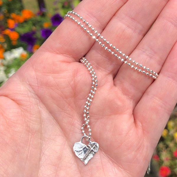 ✝️100% Handgefertigtes Sterling Silber Herz mit Kreuz(Handmade®)